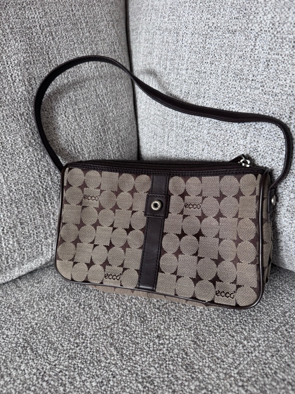 Vintage Y2K ECCO Brown Patterned Canvas shoulder bag with Dark Trim